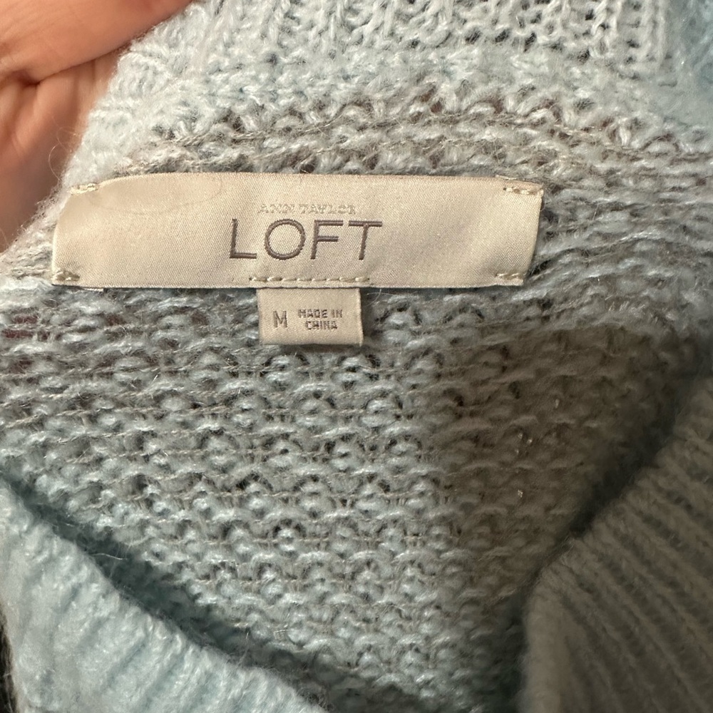 LOFT Soft Texture Knit Blue Cowl Neck Sweater Size M Cottagecore - Picture 2 of 4